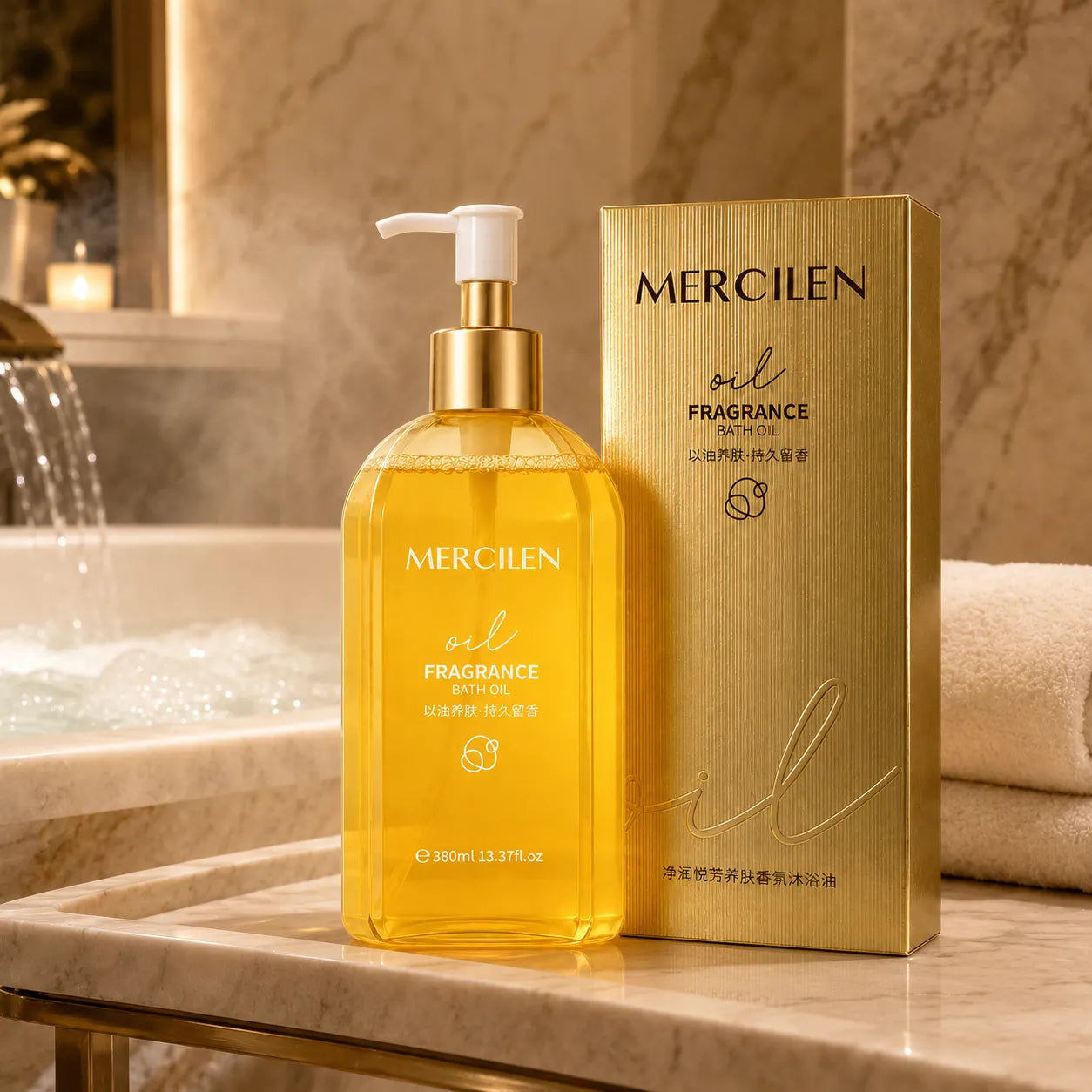 Olejek perfumowany do kąpieli i pielęgnacji ciała – Mercilen, 380 ml