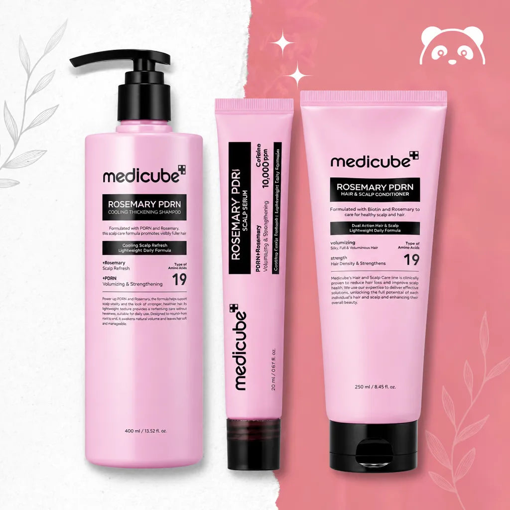 Medicube Rosemary PDRN – Posilující sada pro vlasy a pokožku hlavy: šampon 400 ml + kondicionér 250 ml + sérum 20 ml