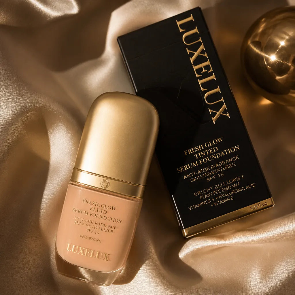Zestaw do makijażu twarzy i oczu Luxelux – podkład serum Fresh Glow + tusz do rzęs Waterproof