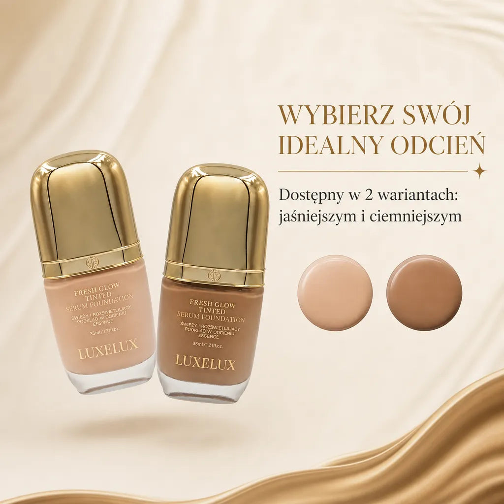 Zestaw do makijażu twarzy i oczu Luxelux – podkład serum Fresh Glow + tusz do rzęs Waterproof