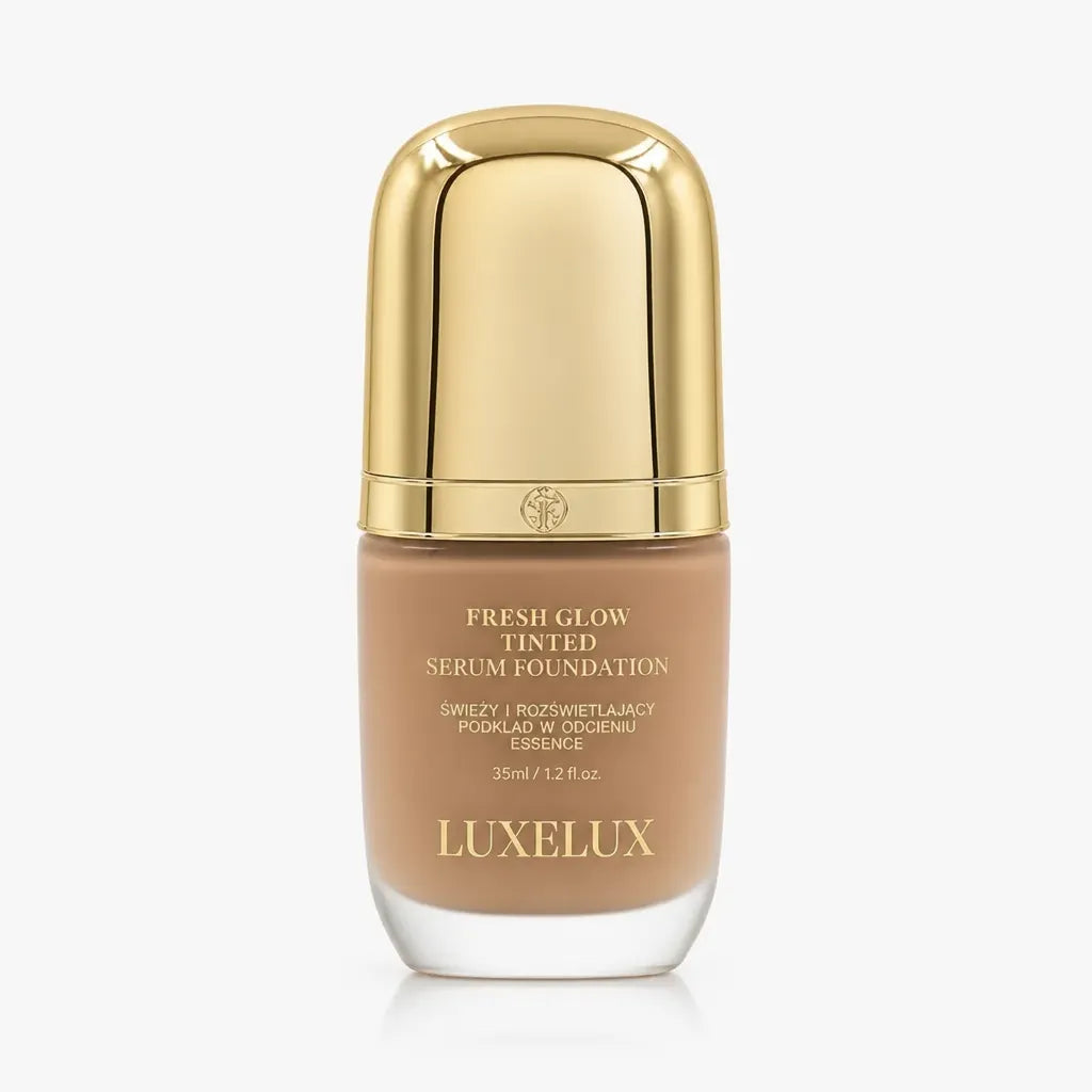 Zestaw do makijażu twarzy i oczu Luxelux – podkład serum Fresh Glow + tusz do rzęs Waterproof
