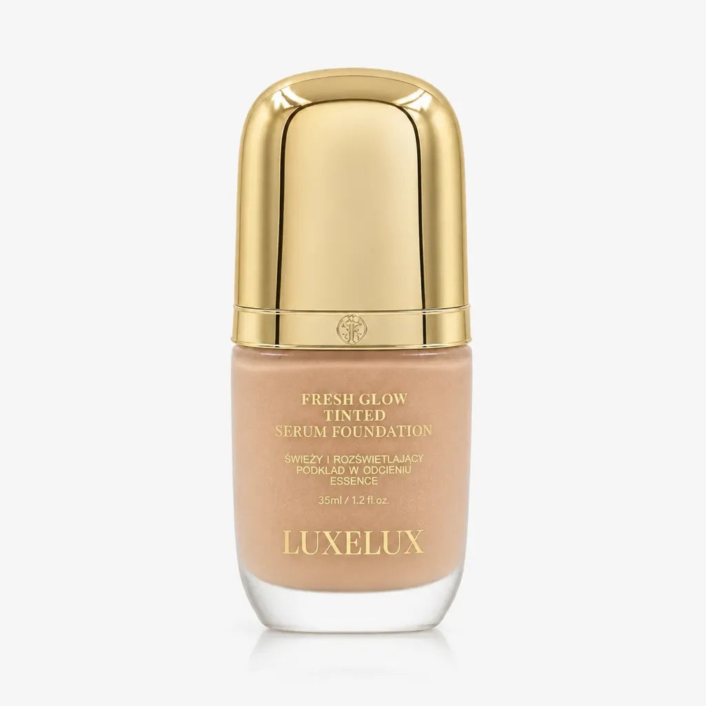 Zestaw do makijażu twarzy i oczu Luxelux – podkład serum Fresh Glow + tusz do rzęs Waterproof