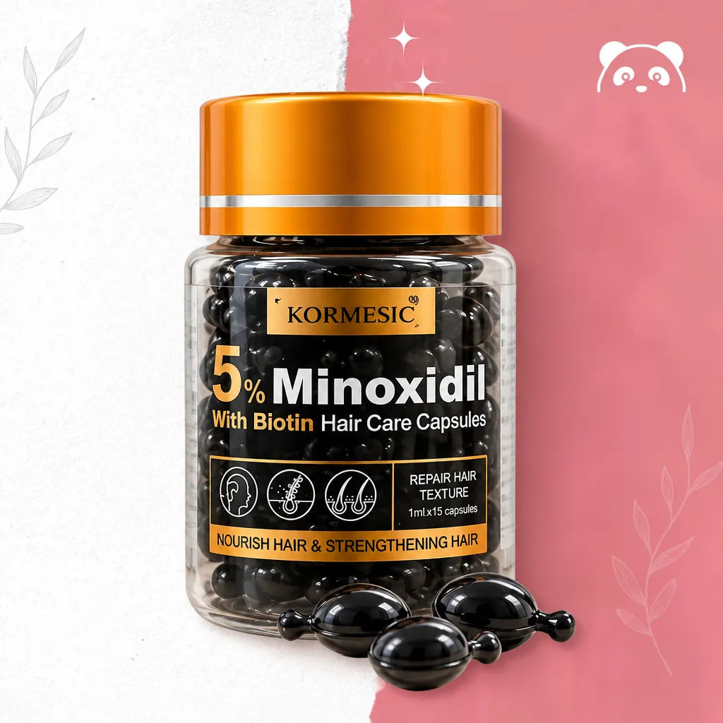 KORMESIC Minoxidil 5% kapsułki do pielęgnacji włosów z biotyną serum na porost włosów 15 ml - Kapsułki do włosów