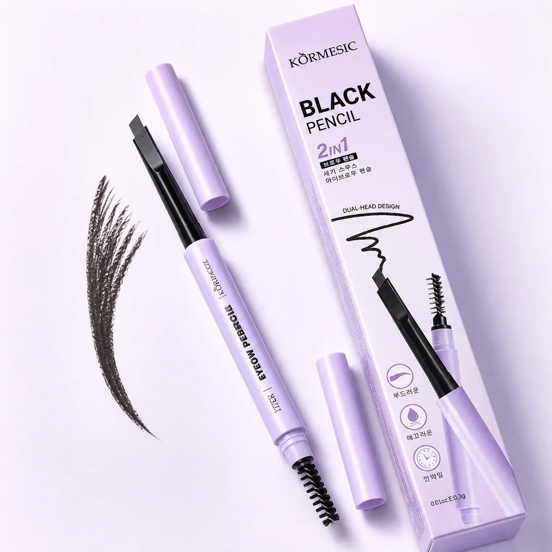 Ołówek do brwi 2w1 Kormesic Black Pencil – czarny, 0,3 g