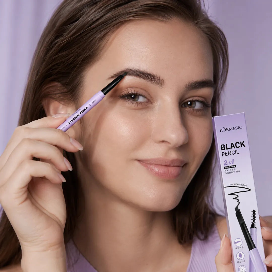Ołówek do brwi 2w1 Kormesic Black Pencil – czarny, 0,3 g
