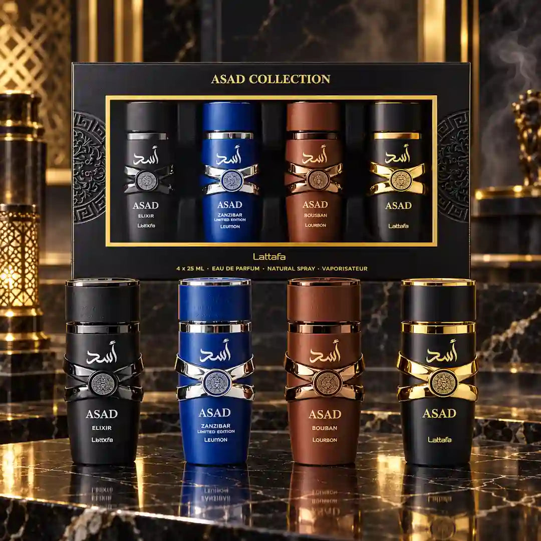 Lattafa Asad Collection vyriškas dovanų rinkinys, ilgai išliekantis kvapas, 4 × 25 ml
