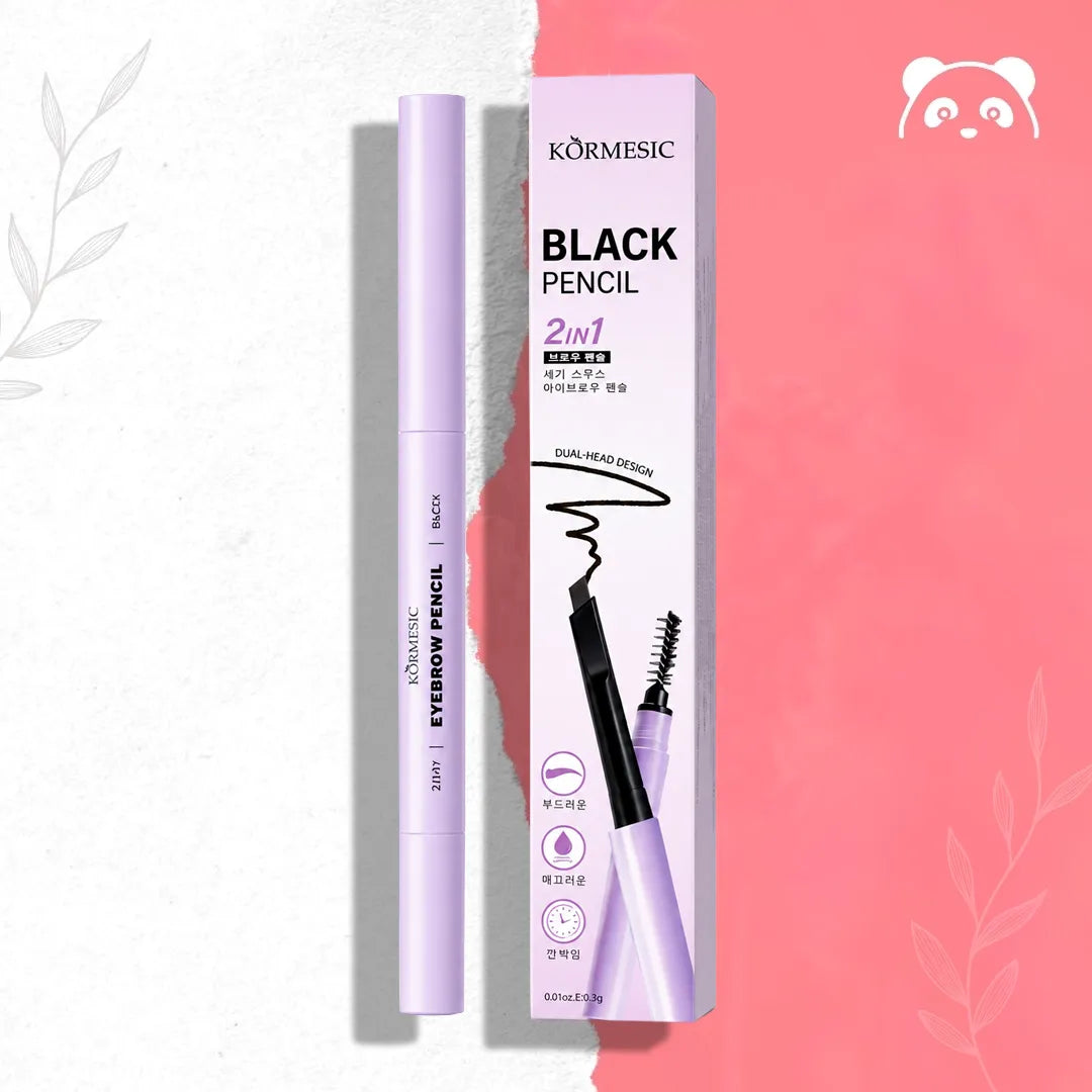 Ołówek do brwi 2w1 Kormesic Black Pencil – czarny, 0,3 g