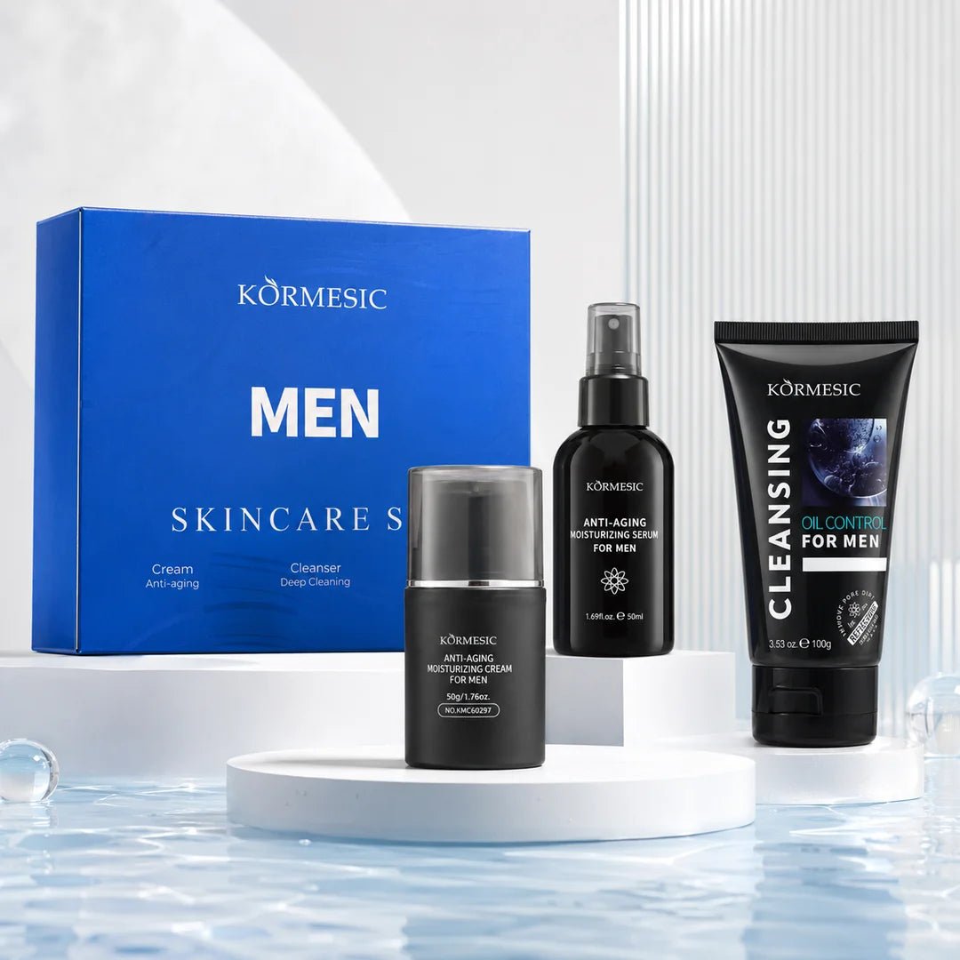 Zestaw pielęgnacyjny dla mężczyzn Kormesic MEN – krem, serum i żel oczyszczający