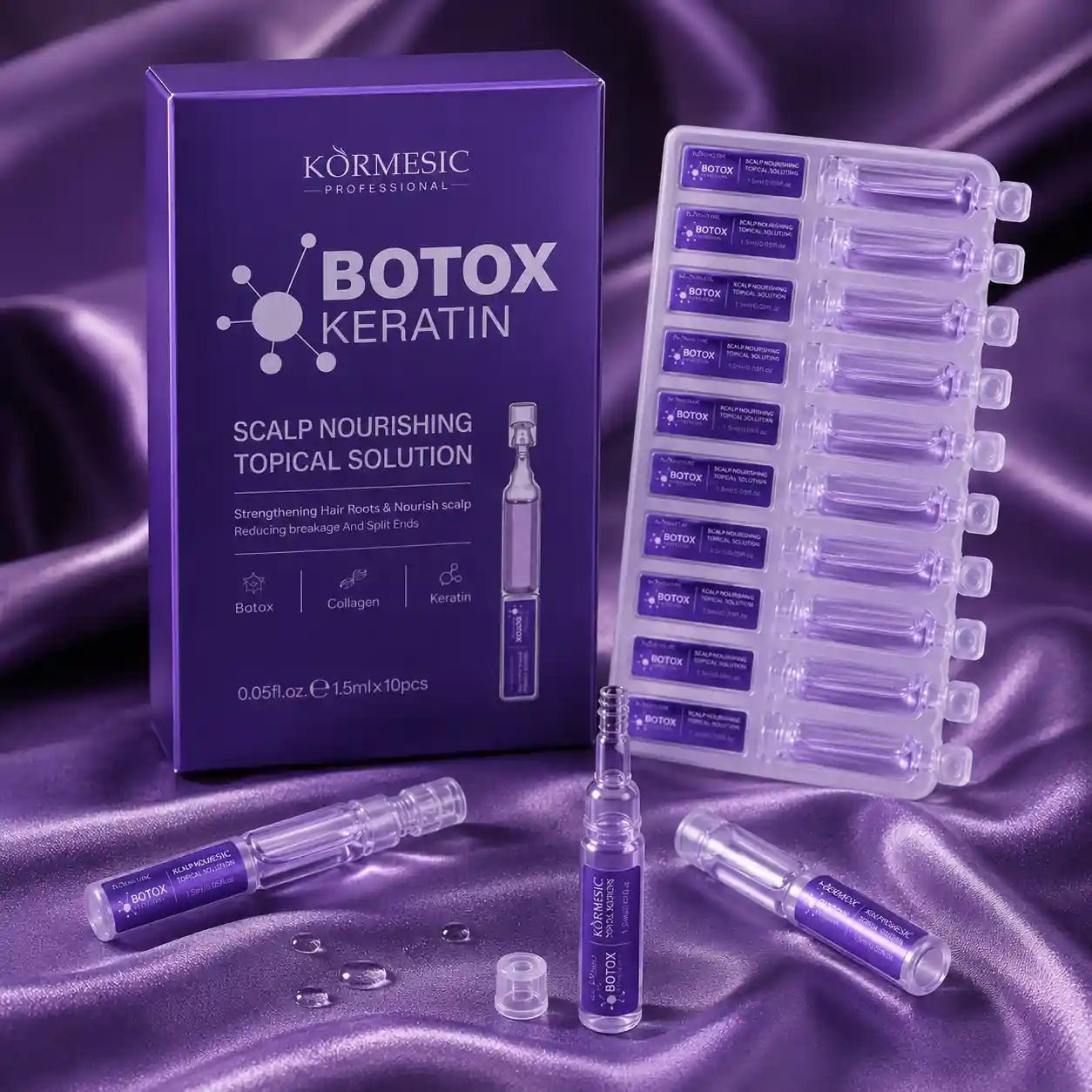 Kuracja do skóry głowy Botox Keratin – ampułki wzmacniające cebulki włosów 10 × 1,5 ml