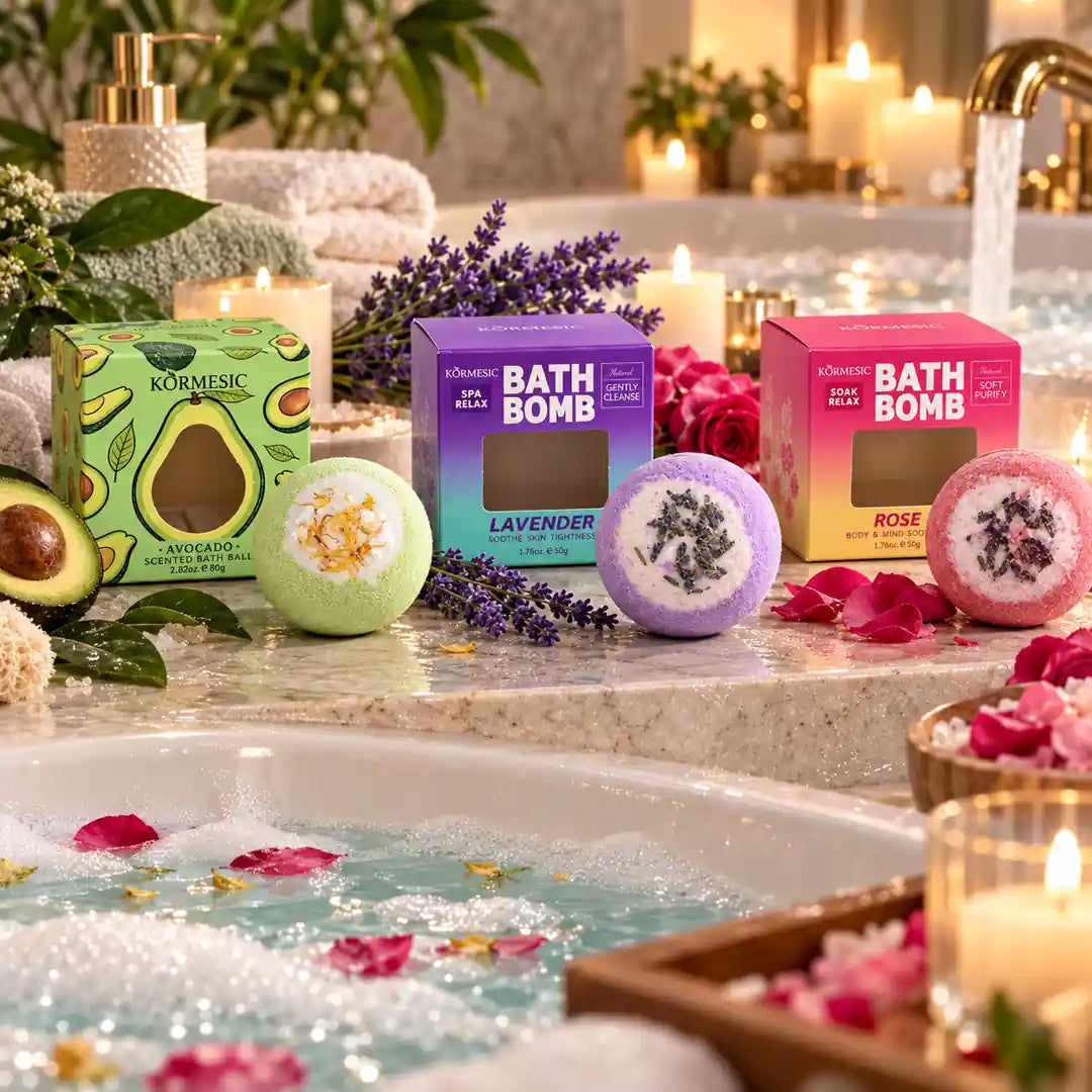 Kormesic-Badebomben – Avocado, Lavendel oder Rose, 50–80 g