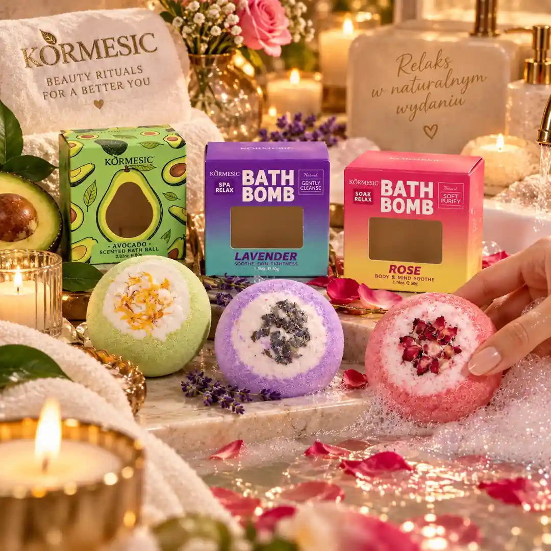 Kormesic-Badebomben – Avocado, Lavendel oder Rose, 50–80 g