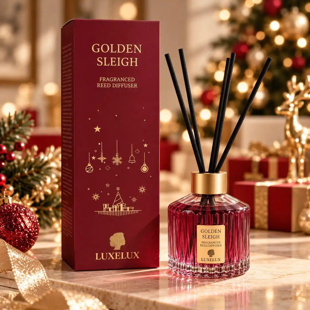 Świąteczny dyfuzor zapachowy LUXELUX Golden Sleigh z opakowaniem