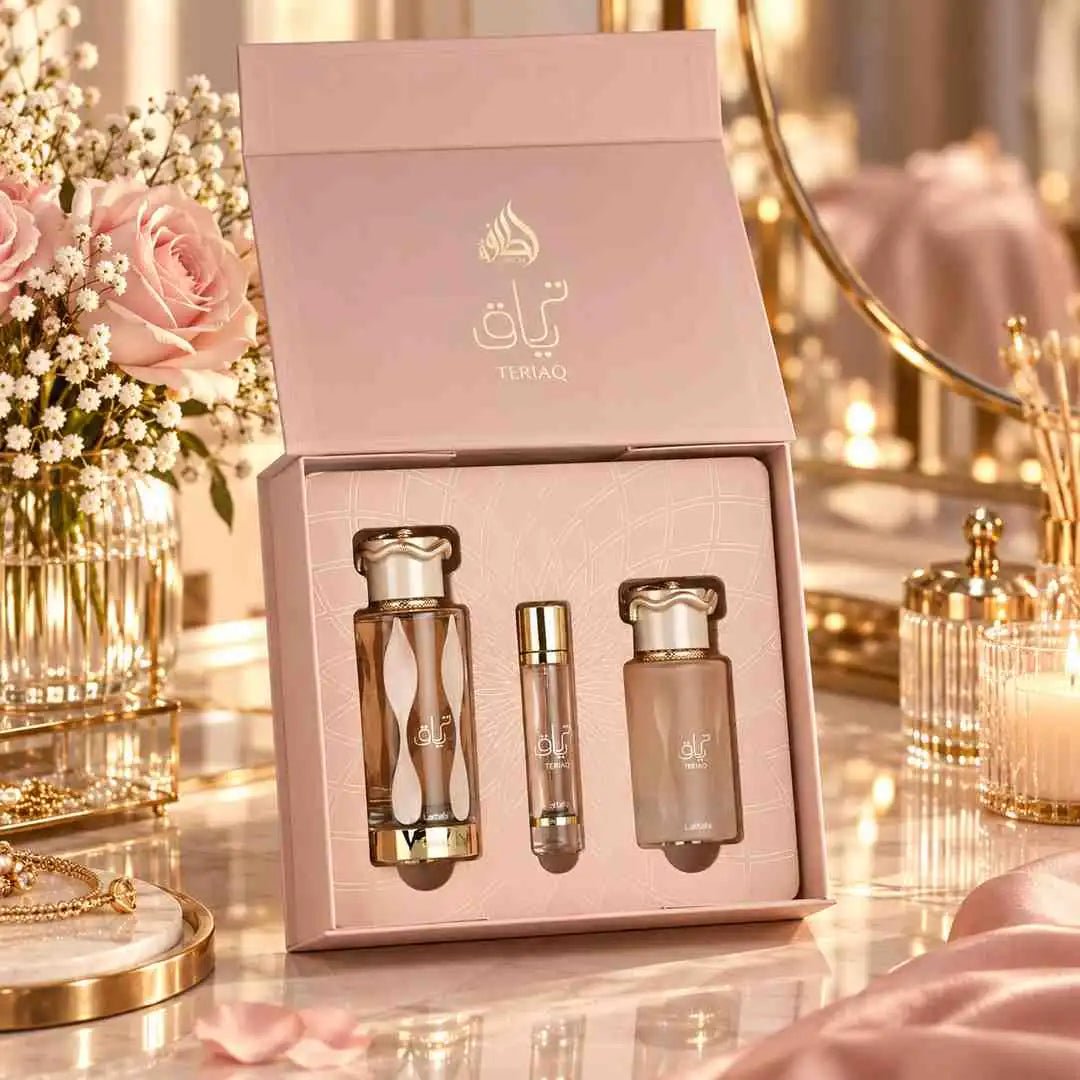 Lattafa Teriaq zestaw perfum EDP 100 ml + 12 ml i mgiełka do włosów 50 ml - Zestawy perfum