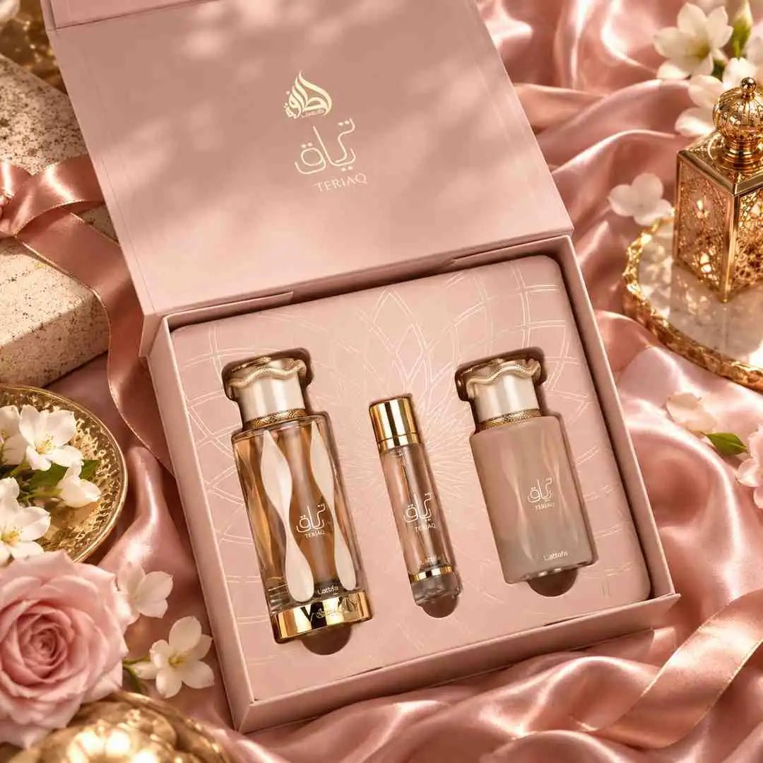 Lattafa Teriaq zestaw perfum EDP 100 ml + 12 ml i mgiełka do włosów 50 ml - Zestawy perfum