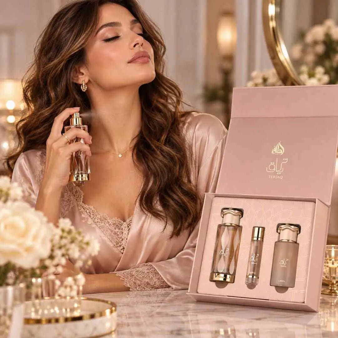 Lattafa Teriaq zestaw perfum EDP 100 ml + 12 ml i mgiełka do włosów 50 ml - Zestawy perfum