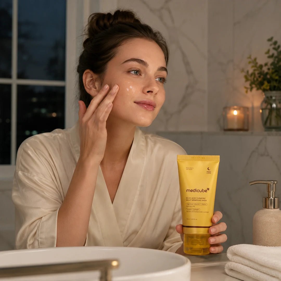 Całonocna maska do twarzy z kwasem kojowym Medicube Kojic Acid Turmeric Night Wrapping Mask – 75 ml