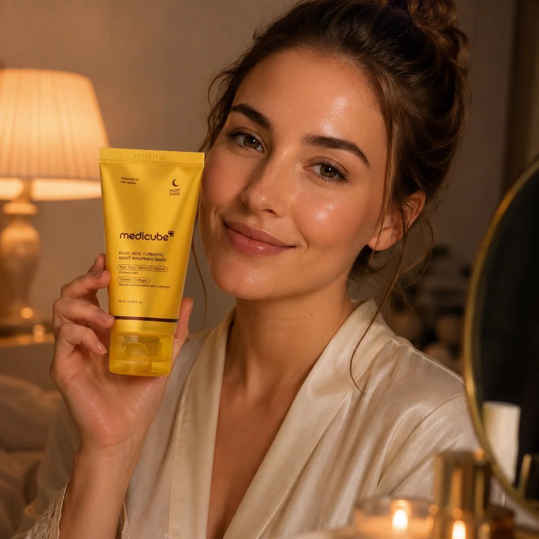 Całonocna maska do twarzy z kwasem kojowym Medicube Kojic Acid Turmeric Night Wrapping Mask – 75 ml