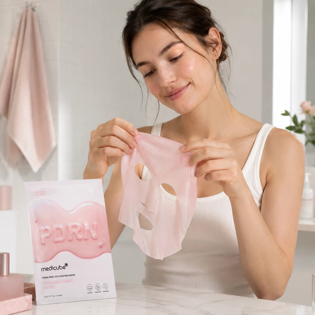 Maska w płachcie regenerująca Medicube PDRN Pink Vita Coating Mask – intensywne nawilżenie i blask, 4 szt.