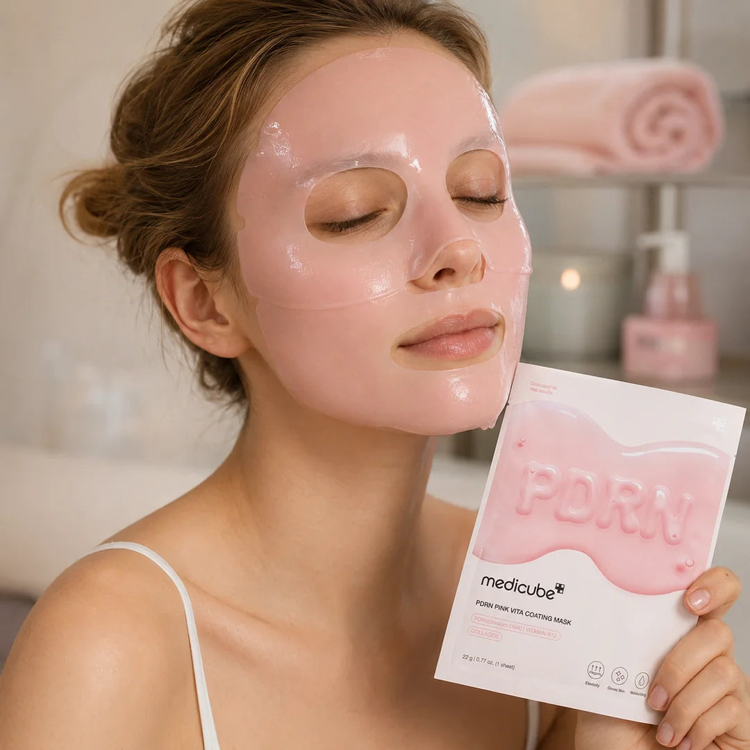 Maska w płachcie regenerująca Medicube PDRN Pink Vita Coating Mask – intensywne nawilżenie i blask, 4 szt.