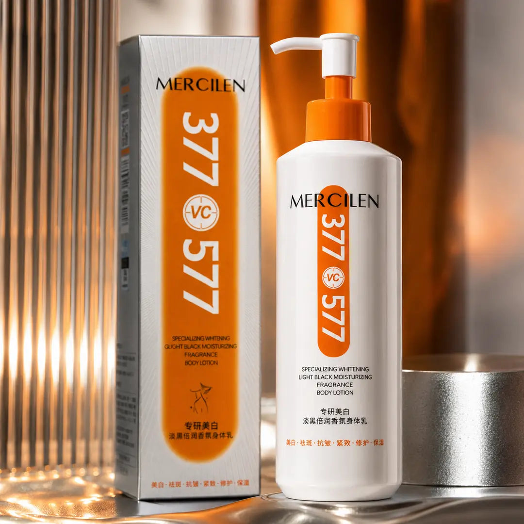 Rozjaśniające mleczko do ciała Mercilen 377 VC 577 – nawilżenie, wyrównanie kolorytu i blask, 300 g