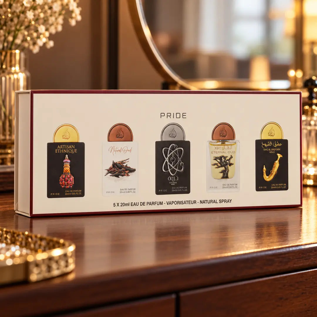 Pride No.2 zestaw perfum 5 × 20 ml – perfumy na eleganckiej toaletce