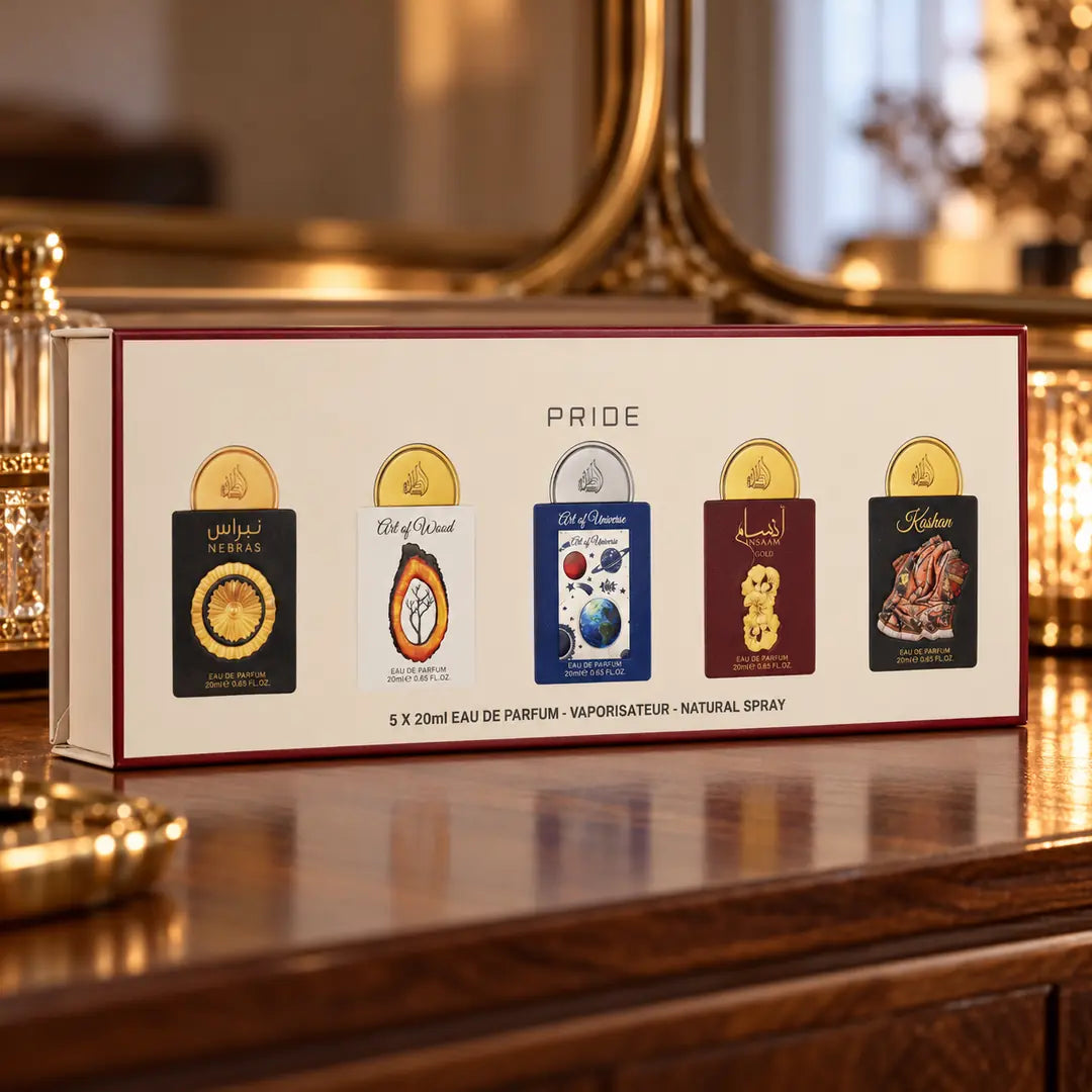Pride No.3 zestaw perfum 5 × 20 ml – perfumy na eleganckiej toaletce