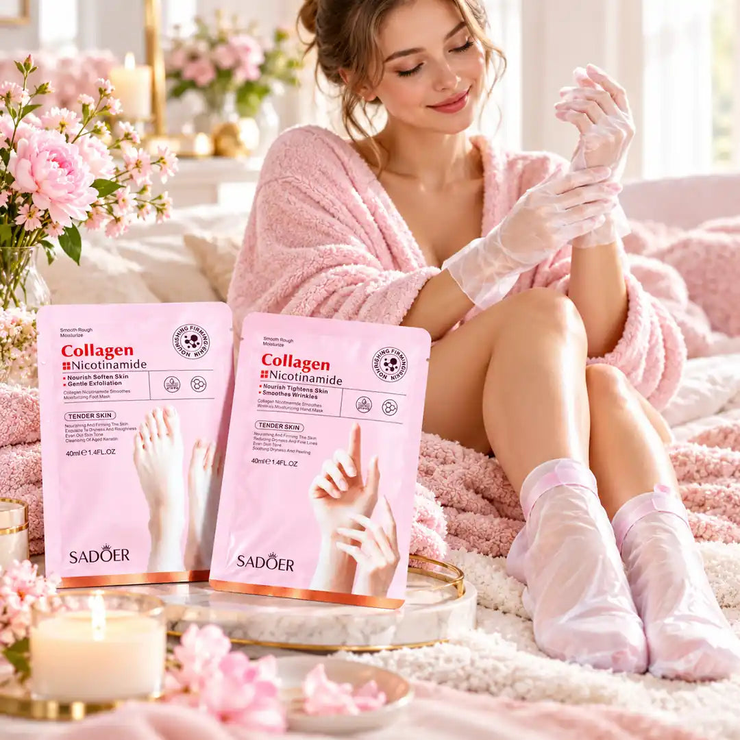 SADOER kolageno ir nikotinamido kaukės rankoms ir pėdoms – 40 ml / 2 × 40 ml