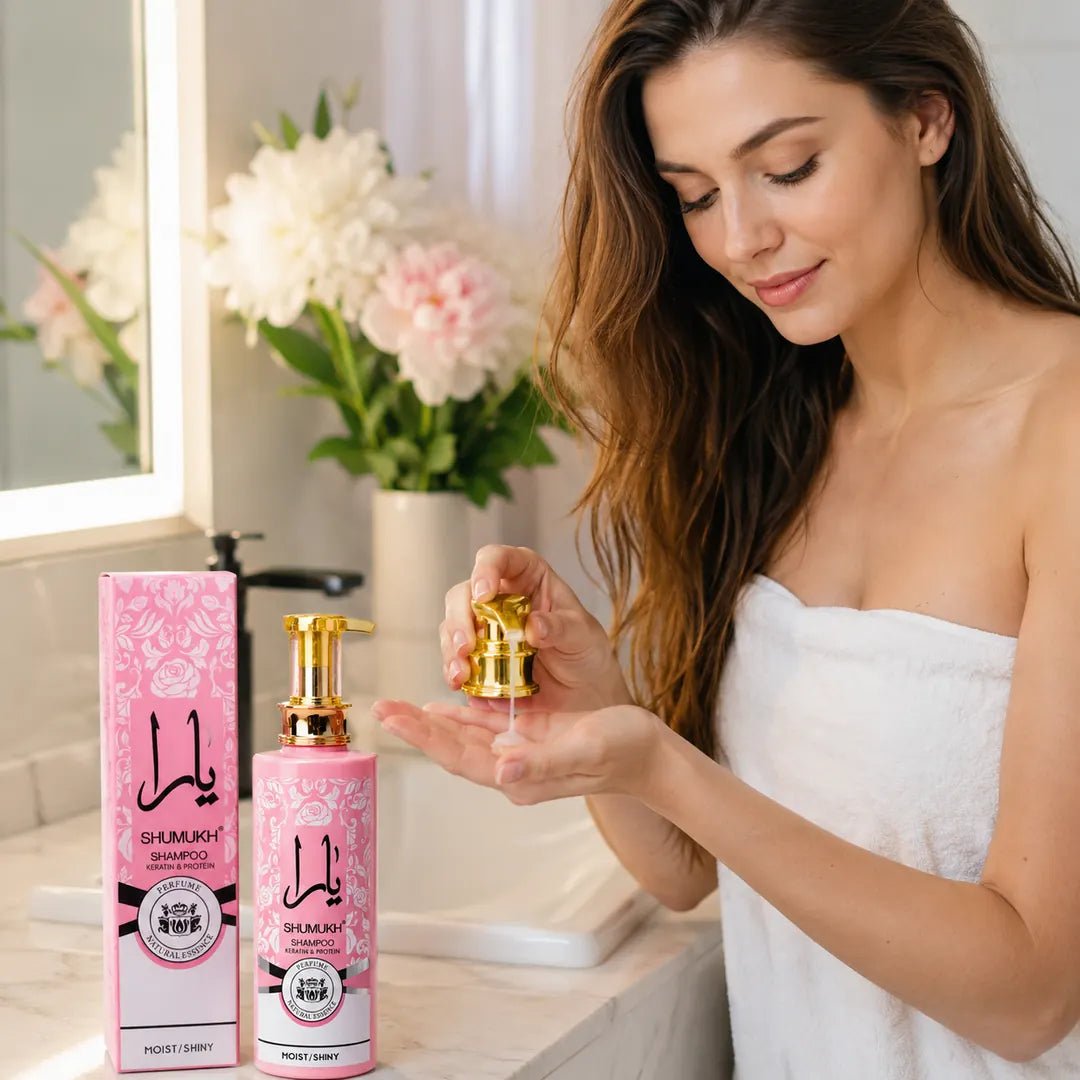 Szampon perfumowany do włosów SHUMUKH z keratyną i proteinami jedwabiu – 600 ml