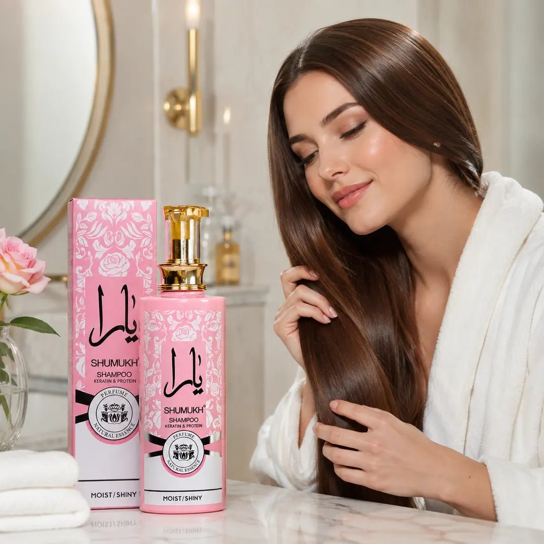 Szampon perfumowany do włosów SHUMUKH z keratyną i proteinami jedwabiu – 600 ml