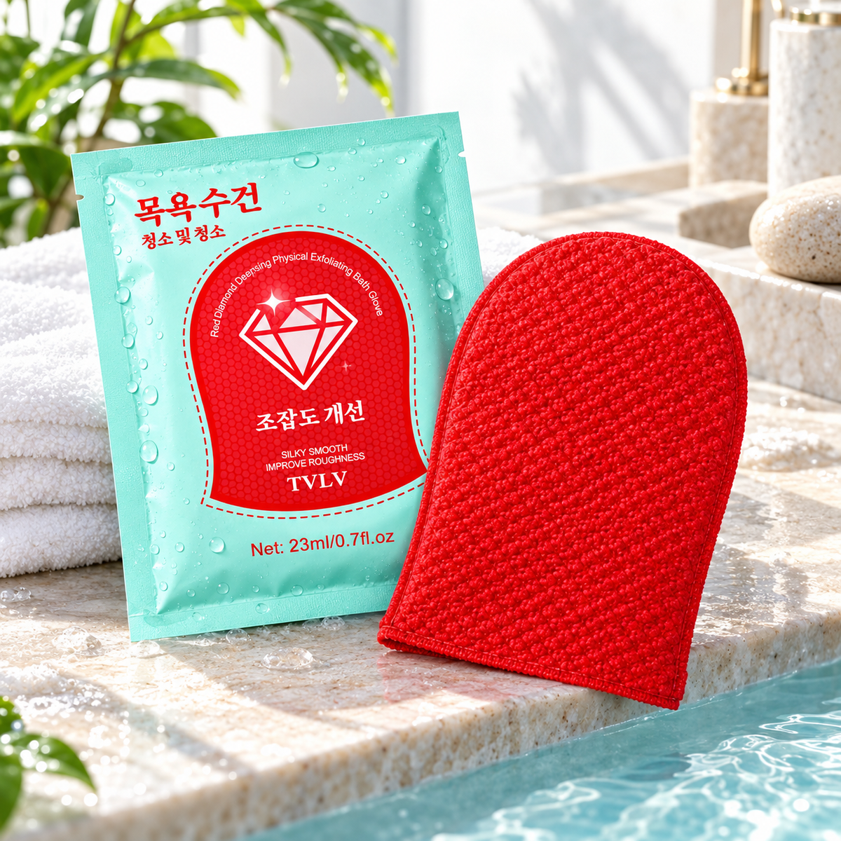 TVLV Red Diamond – rękawica peelingująca do ciała, 1 szt. – zbliżenie produktu