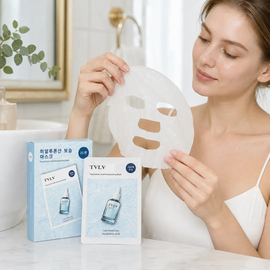 Hydratační pleťová maska TVLV s kyselinou hyaluronovou – 10 ks × 28 ml