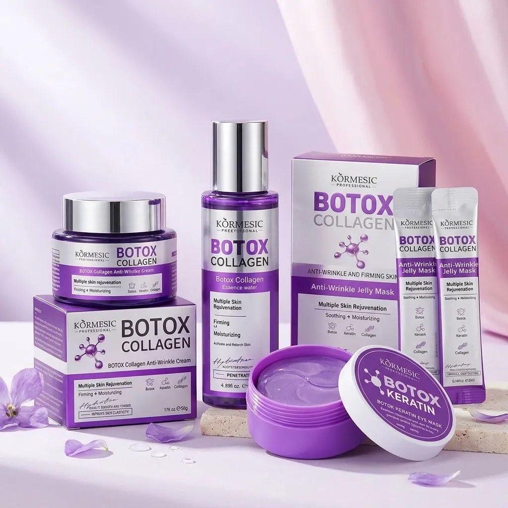 Zestaw do pielęgnacji twarzy Botox Collagen 4w1 – płatki pod oczy, maska, esencja i krem